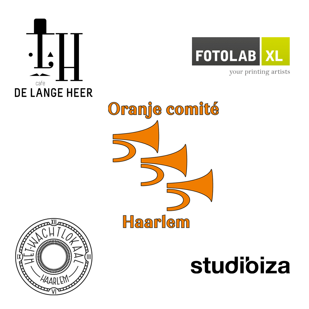 Sponsors: Café de Lange Heer, Oranje Comité Haarlem, FotoLab XL, Studiobiza